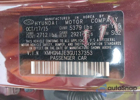 2016 Hyundai Genesis 3.8 z USA, uszkodzony, nr VIN KMHGN4JE3GU137353